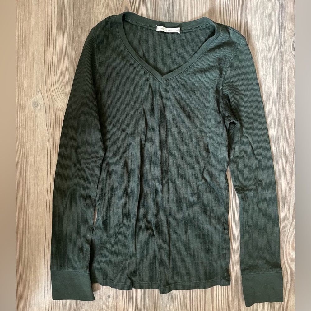Active Basic Forest Green V-Neck Long Sleeve